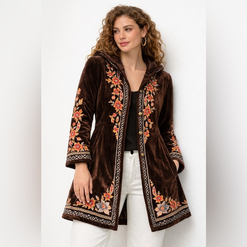 Vintage Brown Velvet Embroidered Jacket/Cape Johnny Was inspired size small